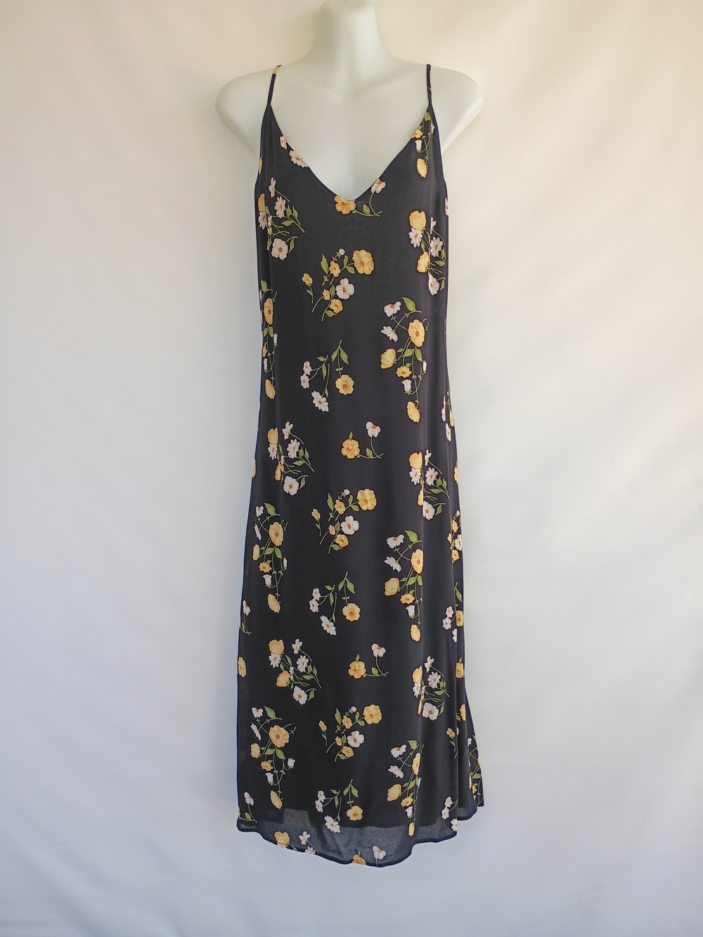 Reformation Dietrich Black Yellow Floral Dress Midi Flare Skirt Open Back Large - Picture 2 of 12